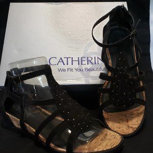 Catherines Black Strappy Sandal Size 8W